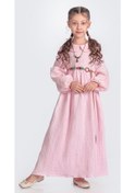 Resim Müslin Kumaş Kız Çocuk Uzun Kol Tesettür Elbise M00705 Pembe 