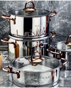 Resim Oms 8 Parça Silindir Ezme Bakır Çelik Tencere Seti 1097-b 