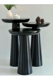 Resim Simillo Home&Living Wood Wooden Siyah Ahşap 3’lü Set Fitilli Mantar Yan Sehpa Modern Siyah Renk Fiskos 