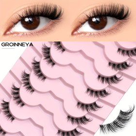 Resim GROINNEYA 9 Çift Doğal Sahte Kirpikler - Kedi Gözü Temiz Bant Kirpikler, Kabarık Wispy 3D Sahte Mink Kirpikler, Başlangıçlar İçin Yumuşak Şeritler, Yeniden Kullanılabilir ve Kolay Uygulama, Başlangıç Dostu Kirpikler, Kolay Uygulama Kirpikler, Başlangıç Dostu Kirpikler 
