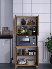 Resim rafineritasarım Çok Amaçlı Dolap Kapaklı Ayaklı Mikrodalga Fırın Kullanılbilir Mdf 