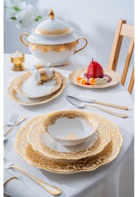 Resim Acar Damasse 12 Kişilik 60 Parça Porselen Yemek Takımı Renkli 