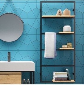 Resim Banyo Duvara Monte Raf Ahşaplı Açık Banyo Dolabı 