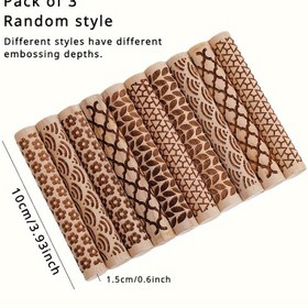 Resim 3 Adet Kayın Ağacı Kabartmalı Merdane Oyma Desen Baskı Merdane Hamur Araçları Seramik El Yapımı Baskı Araçları DIY El Yapımı Kabartmalı Merdane Hamur Kabartma Aracı 