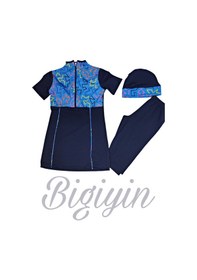 Resim Bigiyin Yarım Kol Çocuk Mayo Fermuarlı Çocuk Mayosu Kısa Kol Mayo Kız Çocuk Mayo Lacivert 