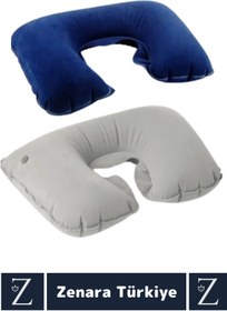 Resim Zenara Kompakt Yüksek Kaliteli Şişirilebilir Çanta Boy Yolcu Seyahat Ense Boyun Ağrı Azaltan Boyun Yastığı 