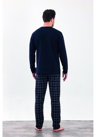 Resim Estiva %100 Pamuk İki İplik Uzun Kol Erkek Pijama Takım Lacivert 