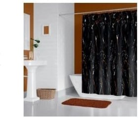 Resim Tropik Home Siyah Mermer Desenli Banyo Perdesi, 180x200cm Duş Perdesi-tek Kanat Duş Perdesi-c Halka Hediyeli 