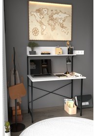 Resim Parla Üstten Raflı Dekoratif Çalışma Masası 50x90 Cm Beyaz 