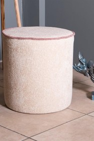 Resim Gazzini Furniture Venice Krem Teddy Puf- Yuvarlak Makyaj Masası Pufu 