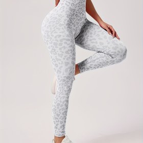 Resim 1 adet Kadın Yüksek Belli Yoga Taytı - Hızlı Kuruyan, Yüksek Esneklik, Leopar Desenli, 4 Yönlü Esnek, Geniş Lastikli Bel Bandı ile Karın Kontrol ve Sıkı Oturma, İç Mekan Yoga ve Dış Mekan Koşu için İdeal, Yoga Pantolonu, Egzersiz Taytı, Şık Egzersiz Giyim 
