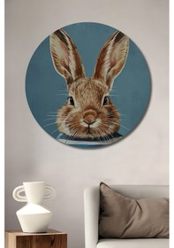 Resim Sevimli Tavşan Çocuk Suluboya Görünümlü Ahşap Tablo Yuvarlak Duvar Tablosu 53-8318-8139219 - 50 X 50 
