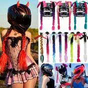 Resim Ombre Renkli Uzun Sentetik Kutu Örgü Saç Uzantıları ile together Bowknot Kask Poni Kuyruğu Uzantıları ile Sökülebilir Emme Kupası ile Motosiklet Bisiklet Kask Dekorasyon Aksesuarları 