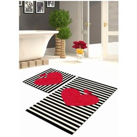 Resim Kalp Desenli 2'li Kaymaz Deri Taban Klozet Takımı- Arkl4056 Çok Renkli 