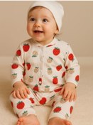 Resim Kız Bebek Pamuku Çilek Desenli Pijama Takımı-16296 Çok Renkli 