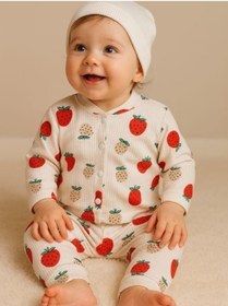 Resim Kız Bebek Pamuku Çilek Desenli Pijama Takımı-16296 Çok Renkli 