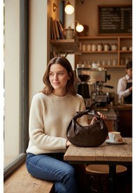 Resim Glemix Helen Düğümlü Acı Kahve Örgü Desen Trend Mini Kadın Bowl Bag Acı Kahve Örgü Cilt 