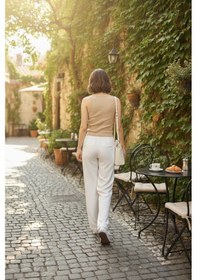 Resim Kadın Geniş Askılı Crop Bluz Bej 