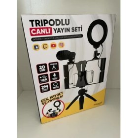 Resim Starcom Tripodlu Canlı Yayın Seti Siyah Renkli 2m Kablolu Özelliklerle VLOG Ekipmanı 