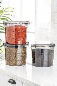 Resim Mega Boy 3'lü Yuvarlak Un Bakliyat Kabı - Kulplu Deterjanlık Saklama Kutusu 7 Litre Antrasit 