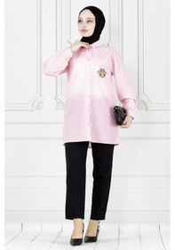 Resim Sevitli Cebi Arı Detaylı Keten Tunik-pembe-3871-pembe Pembe 