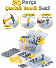 Resim a v d a Çantalı Oyuncak Tamir Seti - Eğitici El Becerisi Geliştirici Sök Tak Vidalama Alet Çantası 