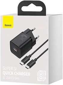 Resim Baseus Super Si PD 25W Type-c To Type-c Kablo Duvar Şarj Seti Siyah 