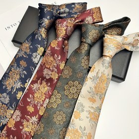 Resim Çiçek Desenli Kravat Seti, Polyester Dokuma Kumaş, İş, Günlük, Parti, Düğün, Damatlık için İdeal - 1 Paket 