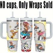 Resim 2 adet Tom & Jerry 40oz Tumbler Sarma - Canlı PVC, Karikatür Karakterleri ile Su Geçirmez, Tatil ve Parti Hediyesi için İdeal, Parti İçecekleri | Karikatür Karakter Sarma | Dayanıklı İçecekler 