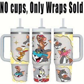Resim 2 adet Tom & Jerry 40oz Tumbler Sarma - Canlı PVC, Karikatür Karakterleri ile Su Geçirmez, Tatil ve Parti Hediyesi için İdeal, Parti İçecekleri | Karikatür Karakter Sarma | Dayanıklı İçecekler 
