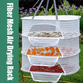 Resim 3 Katlı Katlanabilir Askılı Mesh Kurutma Rafı - Çiçekler, Meyveler, Sebzeler, Balıklar, Giysiler, Bebekler için Çok Amaçlı Herbal Kurutucu - Rüzgar Korumalı Tasarım ile Açık Hava Kurutma Ağı 