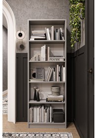 Resim 5 Raflı 5 Bölmeli Kitaplık Çalışma Odası Ofis Modern Dekoratif Kitaplık Kül Gri 