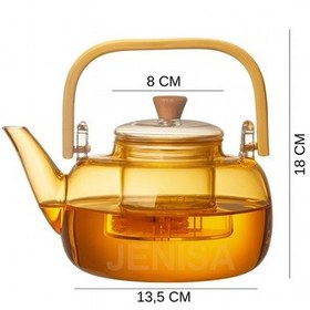 Resim Amber Cam Demlik Ahşap Saplı Cam Filtreli Demlik 1 Litre - Isıya Dayanıklı Cam Bitki Çayı Demlik Amber 
