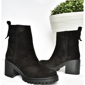 Resim Fox Shoes R654006502 Siyah Hakiki Deri Süet Kalın Topuklu Kadın Bot Siyah 