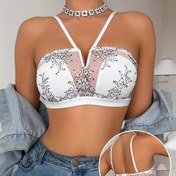 Resim Kadınlar için Seksi Çiçekli Dantel Telsiz Askısız Kanıksız Sütyen ile File Panelleri - Tel Yok Rahat Oturuşlu Nefes Alabilen File ve Dantel Tasarımı Günlük Kıyafetler İçin, Askısız Sütyen, Şık İç Giyim, Dekoratif Sütyen, Zarif Yapı 