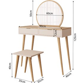 Resim Bimossa V10 Lucy Tabureli Makyaj Masası - Meşe - Kumtaşı 