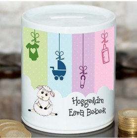 Resim Hoşgeldin Bebek Hediyesi Isimli Kuzu Temalı Kumbara 