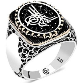 Resim Gümüş Tuğra Oval Erkek Yüzük (551188312) 