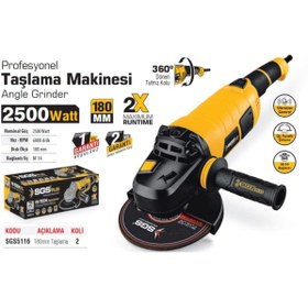 Resim HALL BREATHE 2500W Güçlü 180mm El Taşlama Makinesi, Dayanıklı ve Hafif Tasarım 