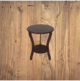 Resim Üç Ayak Fiskos Çiçeklik Sehpa Parlak Ceviz Lake Boya Çift Kat Ahş 