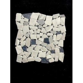Resim Pietramosaic Puzzle Carrara & Siyah Mermer Mıx Eskitme Mozaik Doğaltaş Duvar Kaplama 