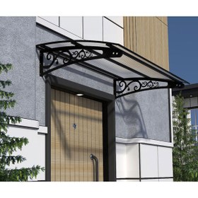 Resim Şentürk Metal Taşıyıcılı Kapı Üstü Pratik Sundurma Siyah - Şeffaf Levha 150 x 100 Md2 