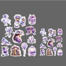 Resim Violet-mor Lady- Ajanda Defter Süsleme-vintage Sticker Set Mat Kağıt-2li Etiket Seti-journal Süsleme Beyaz 