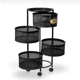 Resim Doremcy Salda 4 Katlı Tekerlekli Sebzelik Yana Açılır Bölmeli Patates Soğan Rafı 