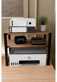 Resim Steel Design 2 Katlı Metal Ayaklı Yazıcı Rafı Ofis Düzenleyici, Masaüstü Stand Ve Klasör Organizer Ceviz 
