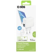 Resim SBS 36198 Tetrav2usb2aw Uyumlu Hızlı Şarj Özellikli Çift Usb Çıkışlı 2.1 A Şarj Cihazı Beyaz 