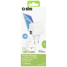 Resim SBS 36198 Tetrav2usb2aw Uyumlu Hızlı Şarj Özellikli Çift Usb Çıkışlı 2.1 A Şarj Cihazı Beyaz 