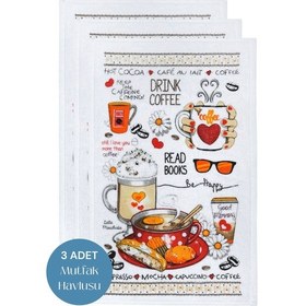 Resim 3lü Paket Baskılı Beyaz Mutfak Havlusu Modeli Read Books 