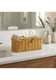 Resim Büro Ev Ofis Düzeni İçin Kapaklı Bölmeli Hasır Rattan Takı Havlu Organizer Sepeti Diğer 