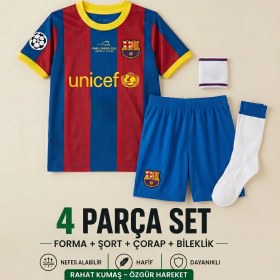 Resim Andream Barcelona Neymar Çocuk Futbol Forması Forma Şort Çorap Bileklik 4 Parça 